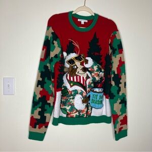 Celebrate Together Mens digi camo reindeer tacky ugly Christmas sweater XL